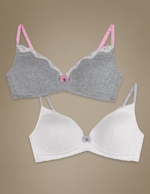 2 Pack Cotton Rich Moulded Non-Wired Spotted Bras